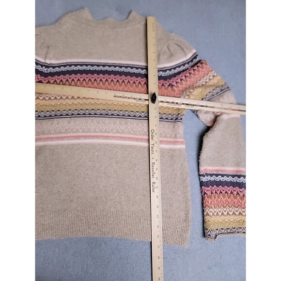 Anthropologie Ett Twa Sweater Womens L Beige Oatmeal Fair Isle Metalic Knit Geo - Picture 14 of 16